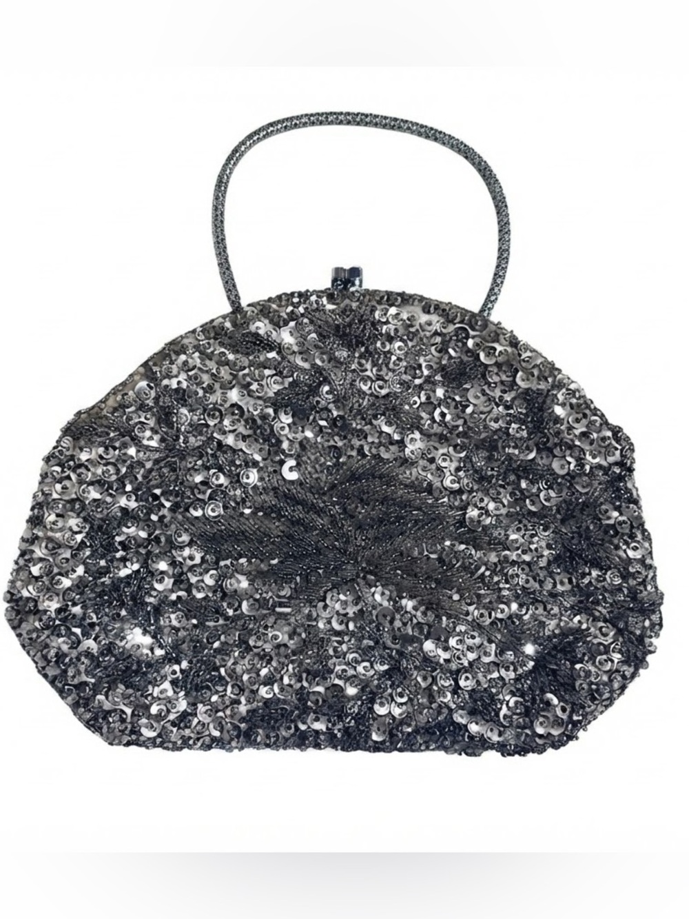 Vintage Sequin Evening Top-Handle Bag in Silver